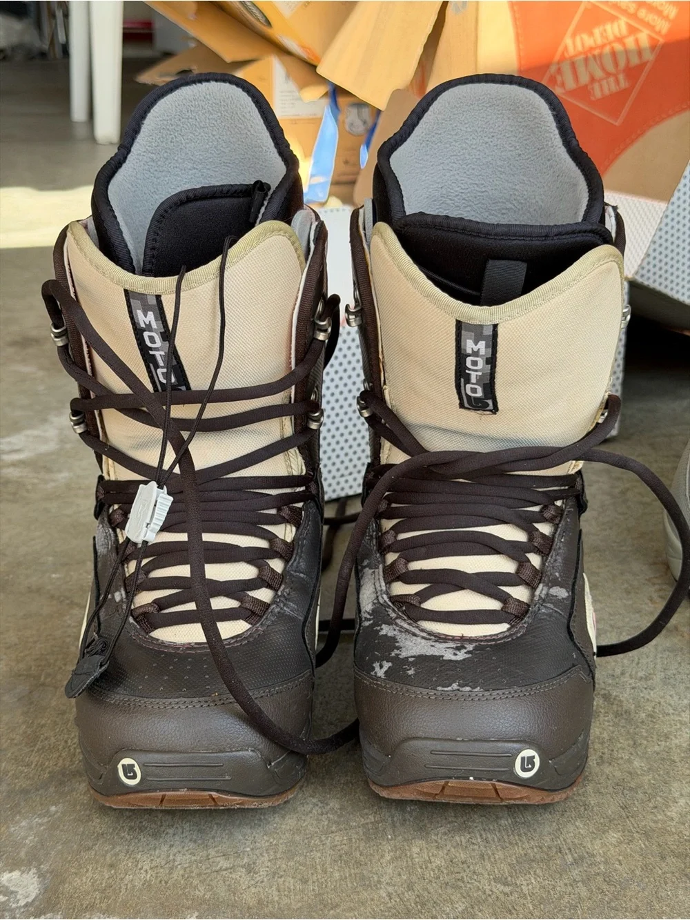 Burton Beige and Brown Women's Snowboard Boots with Pink Accent Size 7